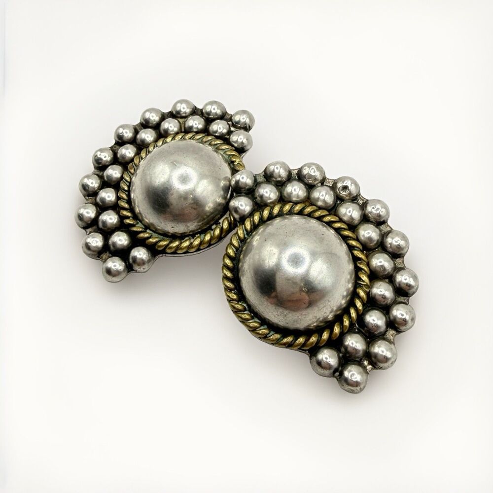 Vintage Mexico 925 Sterling Silver TM-192 Clip On Earrings 22.8g Rope Statement